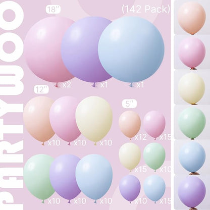 PartyWoo Pastel Balloon Arch Kit 142pcs Pink and Blue Balloons | Pastel Rainbow - Image 2