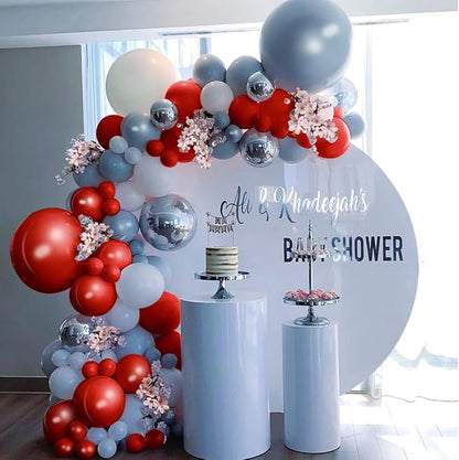 MEBAY Dusty Blue Gray Red Silver Balloon Arch Kit - Image 6