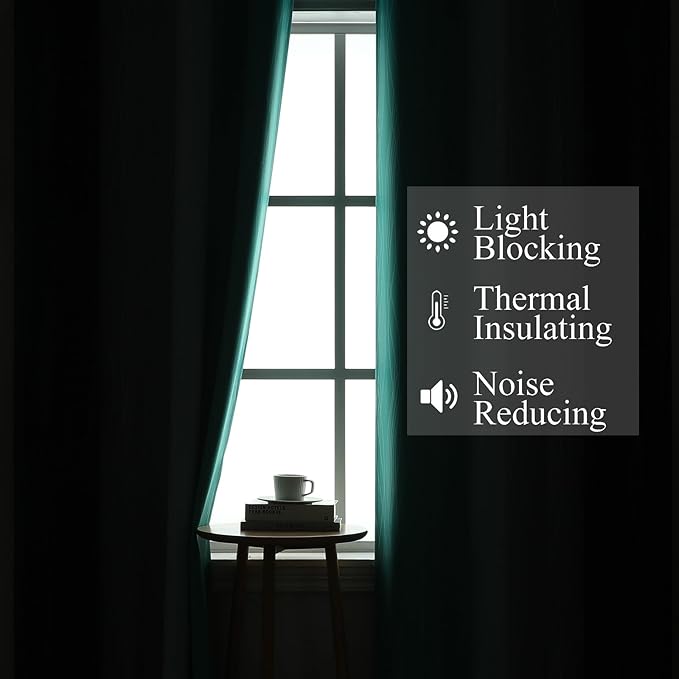Navy Blue and Teal Blackout Curtains 45 Inch Length, Full Light Blocking - Image 3