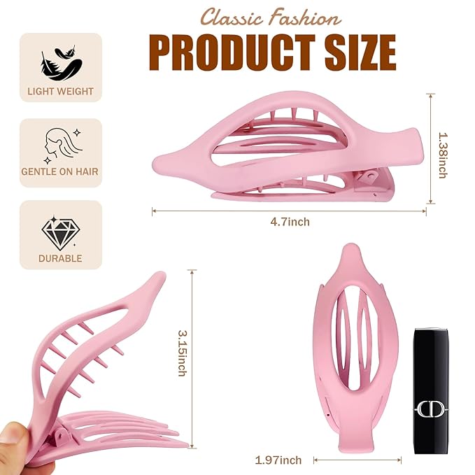 Flat Hair Clips for Women - 6 PCS French Flat Claw Clips Medium Hair Clips for Girls Large Hair Claw Clips for Thick or Thin Hair Strong Hold No Slip Hair Accessories for women (Light Colorful)
