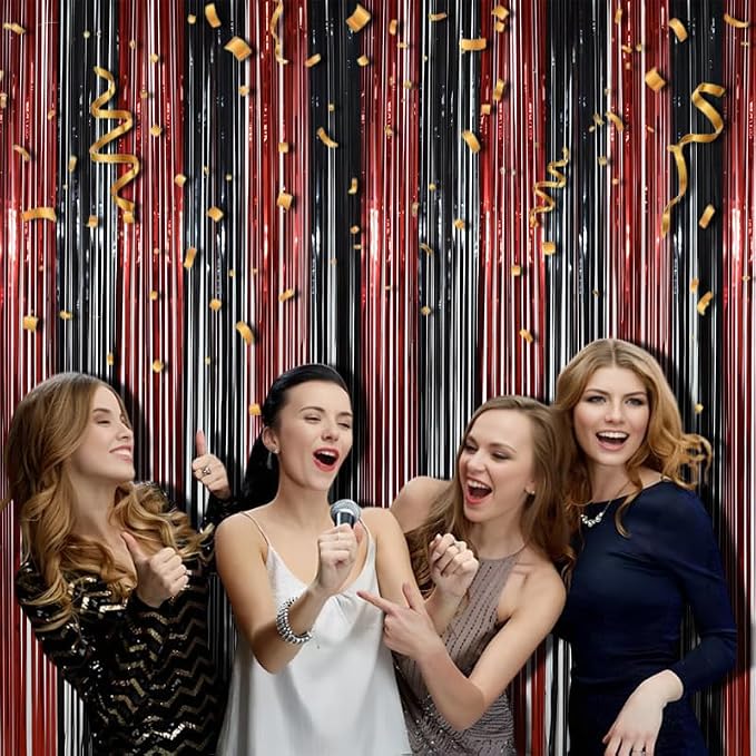 BRAVESHINE Party Streamers Fringe Backdrop | Red and Black Foil Curtain | 2 - Image 3
