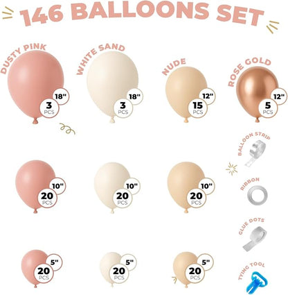 Vellax 146-Pc Balloon Garland Kit, Dusty Pink, Nude & Rose Gold DIY | 146-pc - Image 2