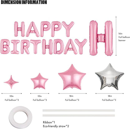 CANREVEL Happy Birthday Banner Decorations + 12Pcs Star Balloons, - Image 2
