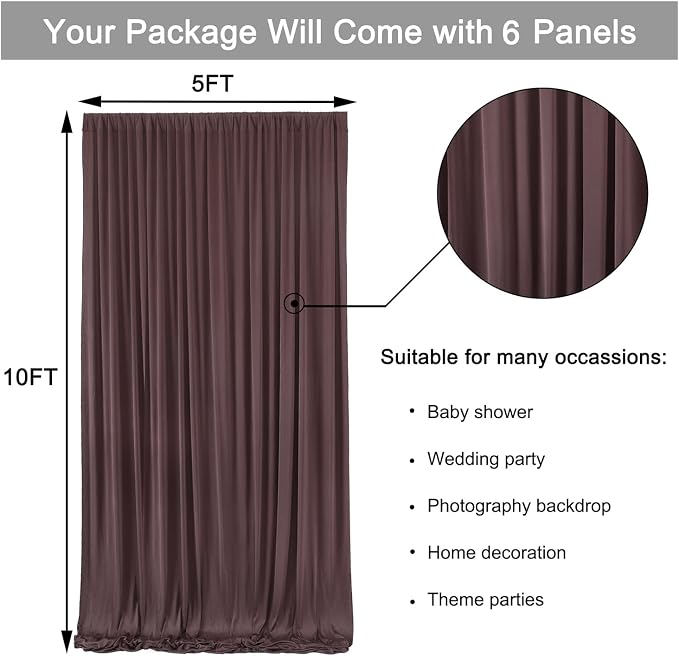 30ft x 10ft Wrinkle Free Brown Backdrop Curtain - Image 6