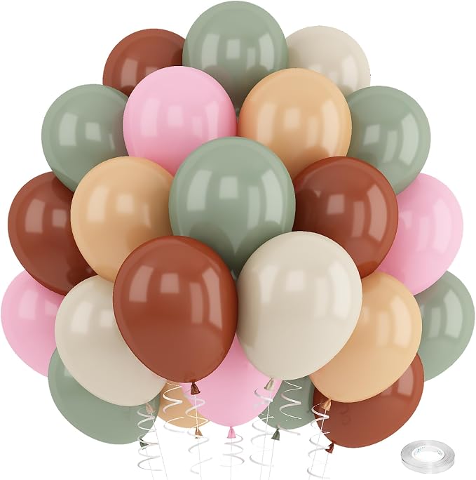 Sage Green Pink Balloons 12inch Dusty Green Pink Brown Balloon by Paeyeq