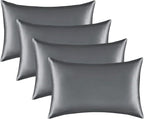 Satin Silk Pillowcase for Hair and Skin, Black Pillow Cases Standard Size Set of 4 Pack Super Soft Pillow Case with Zipper Closure (Gray, Standard(4 Pack))