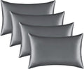 Satin Silk Pillowcase for Hair and Skin, Black Pillow Cases Standard Size Set of 4 Pack Super Soft Pillow Case with Zipper Closure (Gray, King (4 Pack))