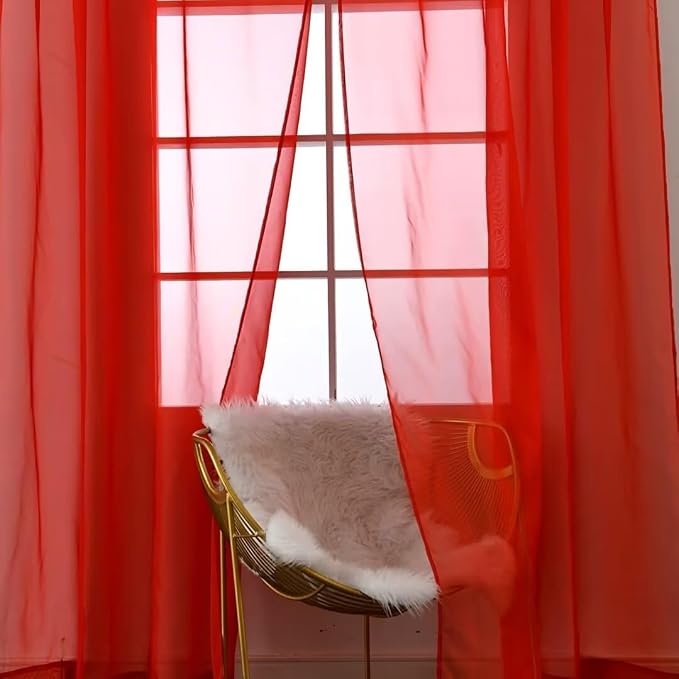 SpaceDresser Sheer Red Curtains 4 Panels Rod Pocket Semi-Sheer Curtain 63 - Image 4