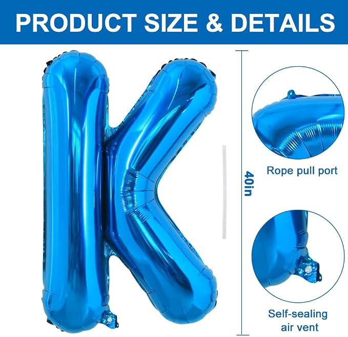 TONIFUL 40 Inch Large Blue Letter K Foil Balloons Alphabet Balloons | Giant - Image 2