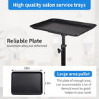 Rolling Salon Tray, Adjustable Salon Tray on Wheels, Premium Aluminum Tattoo Tray Cart for Spa Clinic, Black