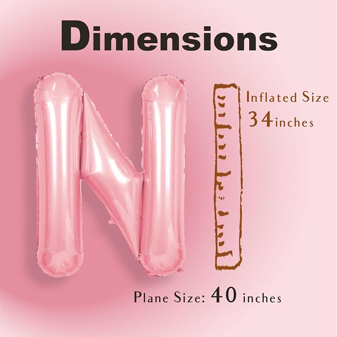 SUWEN 40 Inch Pink Large N Letter Balloons Big Foil Helium A-Z | Jumbo Mylar - Image 2