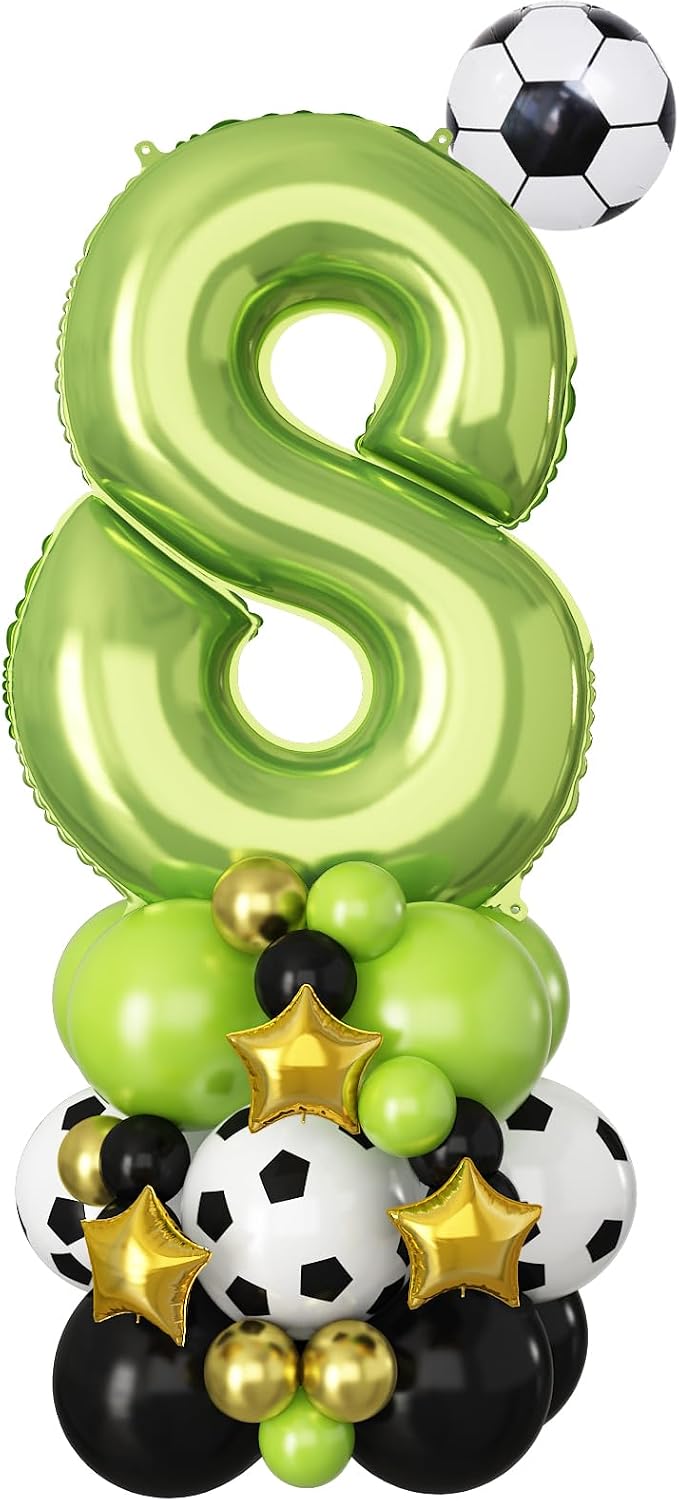 Green Number 8 Balloon Soccer 40 Inch Number Eight Foil Balloons Tower Set by Domgoge