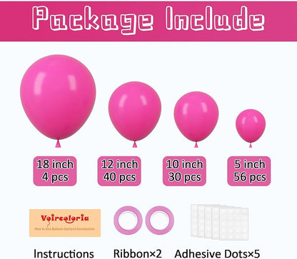 Voircoloria 130pcs Hot Pink Balloons Garland Arch Kit, 18 12 10 5 Inch | - Image 2