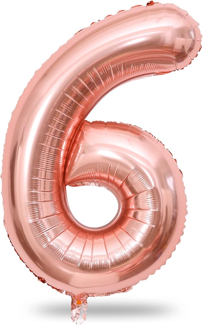 Rose Gold Foil Balloon Number 6, Large Number 6 Helium Balloon by Lingqiang