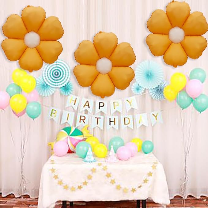 Daisy Balloons Yellow Flower Daisy Balloons Kit Groovy Party Decor Supplies - Image 4
