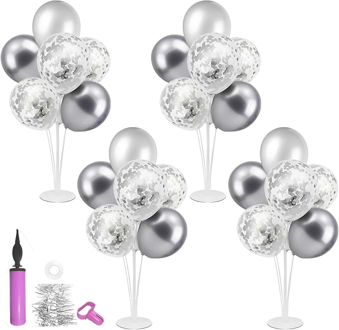 ZJDHPTY 4Set Silver Balloon Stand Table Centerpieces Party Decor | 25th Wedding by ZJDHPTY