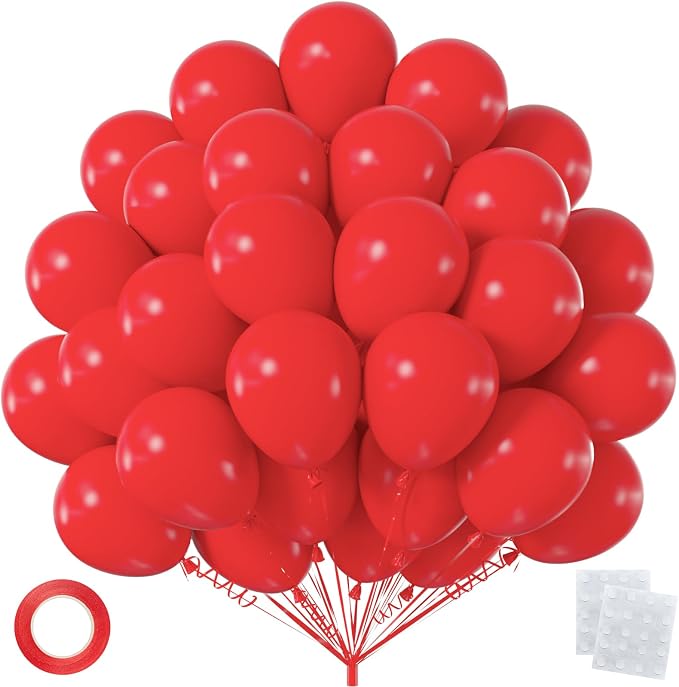 50pcs 12 Inch Vibrant Red Latex Balloons | Premium Red Balloons by OWPFJG
