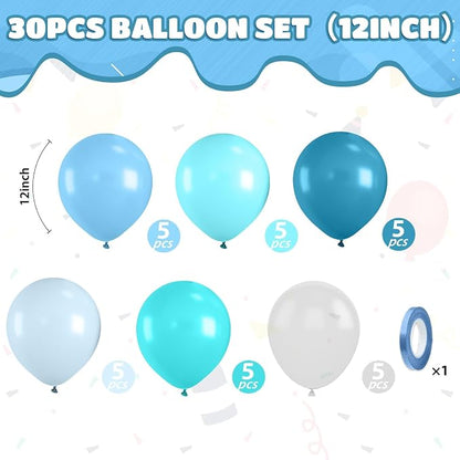 Blue Teal Ocean Balloons, Macaron Light Baby Sea Blue Teal Transparent Balloons - Image 2