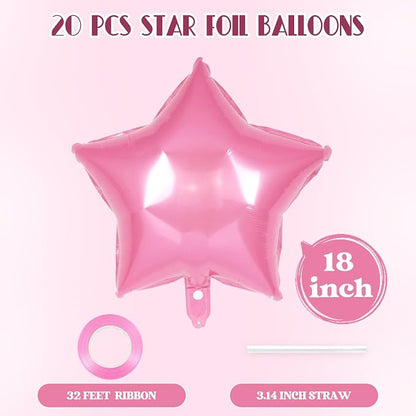 20 Pcs Star Balloons, 18 Inch Pink Star Foil Balloons, Stars Shaped Balloon - Image 2