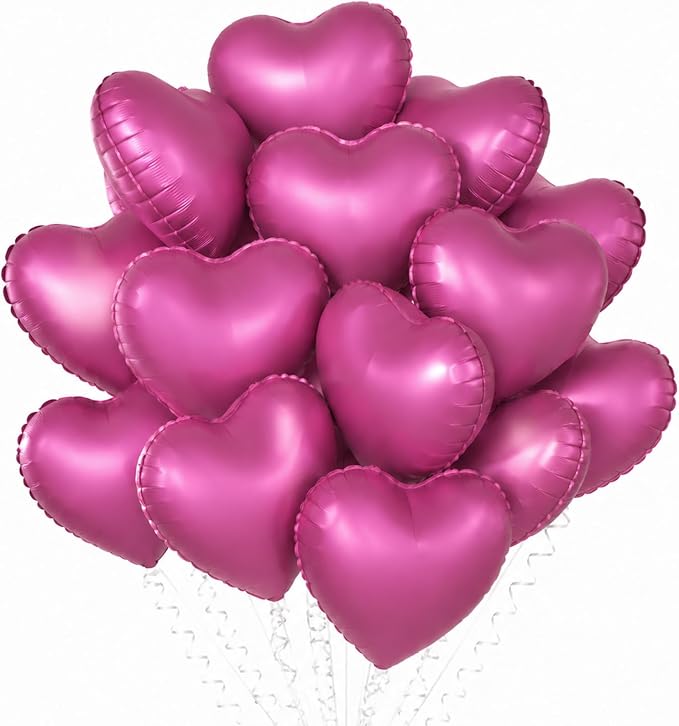 TONIFUL 15 Pack 18 Inch Matte Pink Heart Foil Balloons – Pink Mylar Heart by TONIFUL