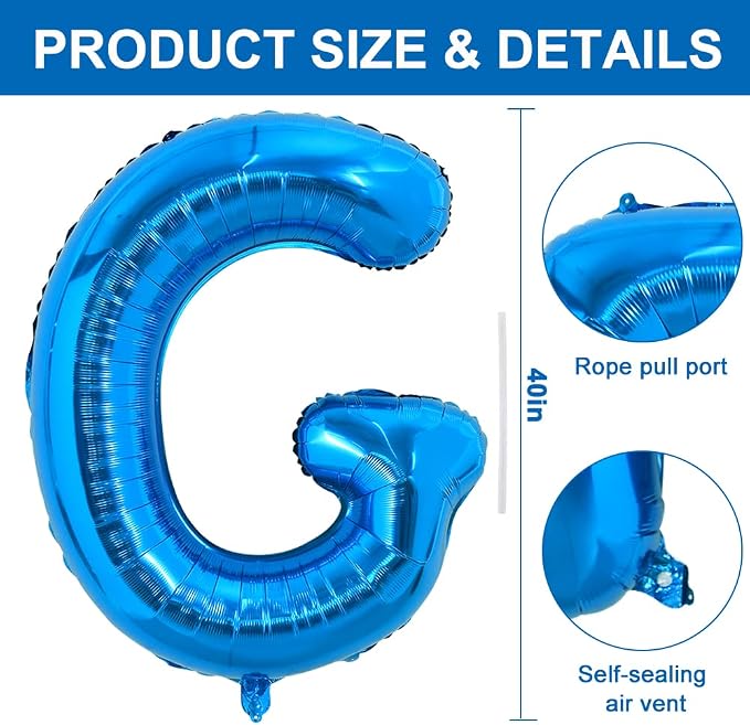 TONIFUL 40 Inch Large Blue Letter G Foil Balloons Alphabet Balloons | Giant - Image 2