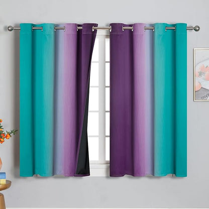 Ombre Teal and Purple Blackout Curtains 2 Panels, Grommet Thermal Insulated - Image 2