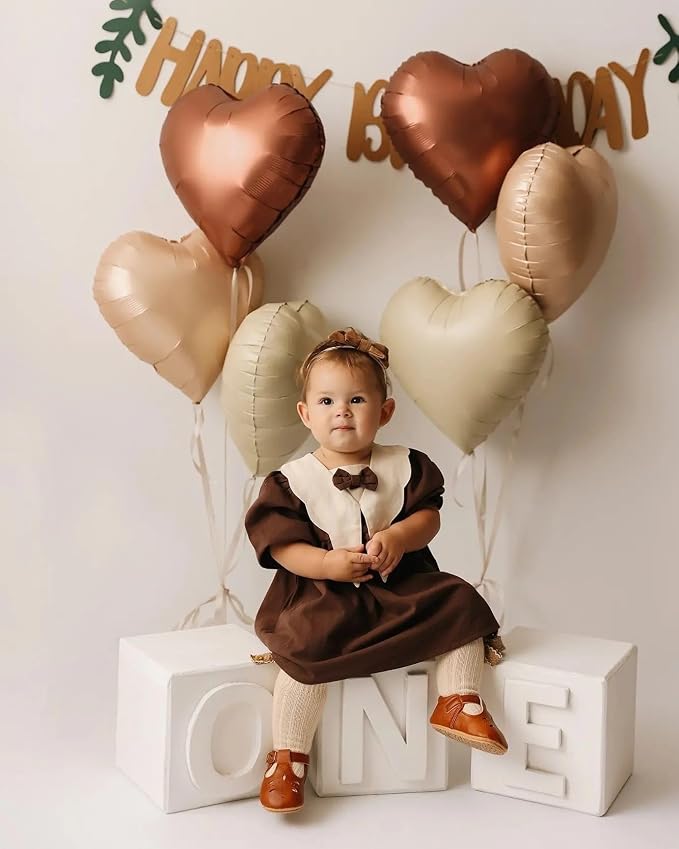 Sand White Brown Heart Balloons, 18Inch Boho Cream Nude Neutral Helium Balloon - Image 4