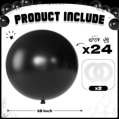 Black Balloons 18 Inch 24 Pack Matte Helium Latex Round Balloons - Image 2