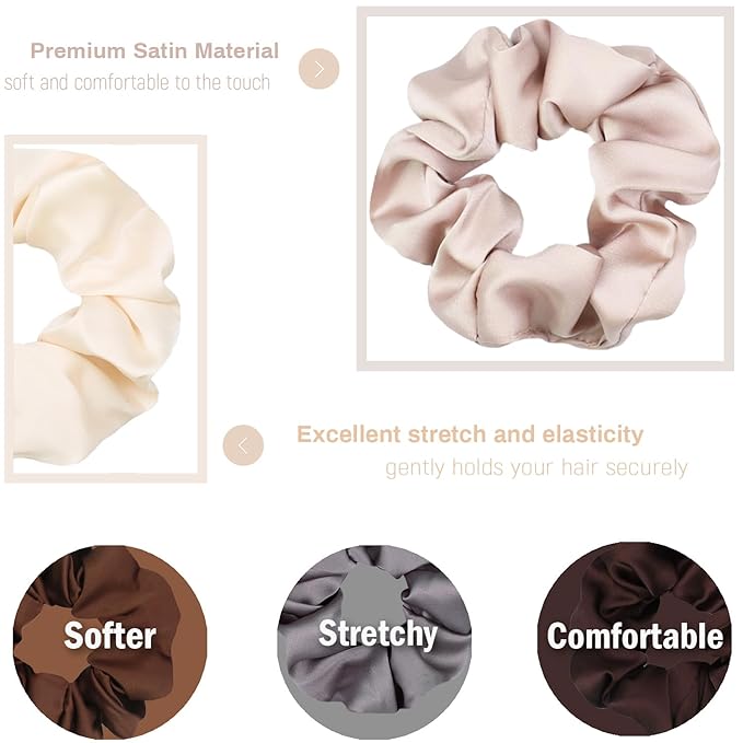 IVARYSS Scrunchies for Sleep, Premium Satin Soft Than Silk, Cute Bands Ties for Women, Girls - Curly, Thin & Thick Hair Styling, 12 Pack, Neutral Colors