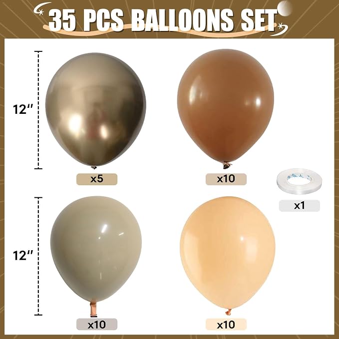 HILAVO Brown Gold Balloons, 12 inch Double Stuffed Brown Gold and Cream Beige - Image 2