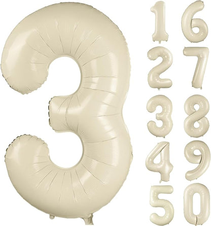 40 inch Cream White Number Balloon Giant Foil Helium Balloons Beige Number 3 by Yeodong