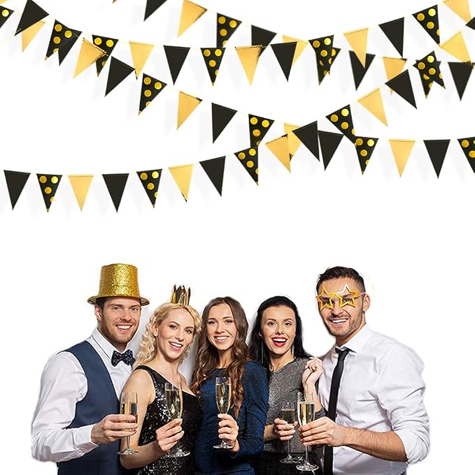 30Ft Black Gold Party Decorations Polka Dot Pennant Banner Paper Circle Dot - Image 6