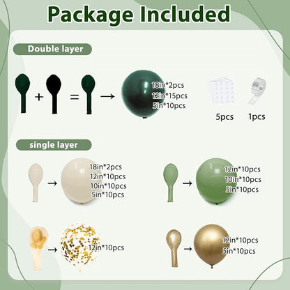 Emerald Green White Gold Balloons Arch Kit, Double Stuffed, Latex | - Image 2