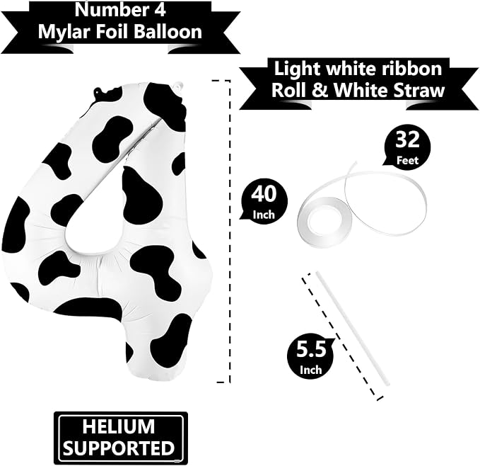 40 Inch Cow Print Balloon, Number 4 balloons Cow Balloons - Image 3