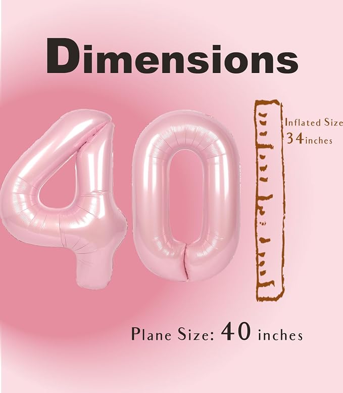 SUWEN 40 Inch Large Pink 40 Balloon Numbers Big Foil Helium Number Balloons 0-9 - Image 6