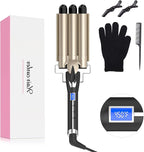 Hair Curler 0.86 Inch for SMALL CUTE WAVES, AIMERVO 22MM Triple Barrels Curling Wand Rod with LCD Display 15 Temp Control up to 450°F, Ceramic Tourmaline, 30S Heat-Up, Wavy Crimps for All Hair lengths