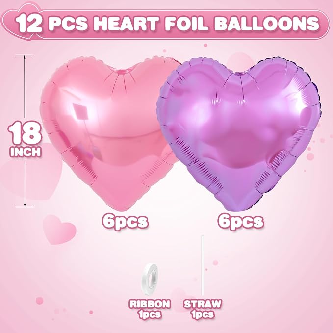 Pink Purple Heart Balloons, 18Inch Purple Pink Helium Polyester Film Balloon - Image 2