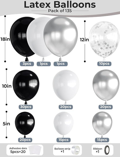 Black and Silver Balloons Garland Arch Kit, Party Decor | Silver Black White - Image 4