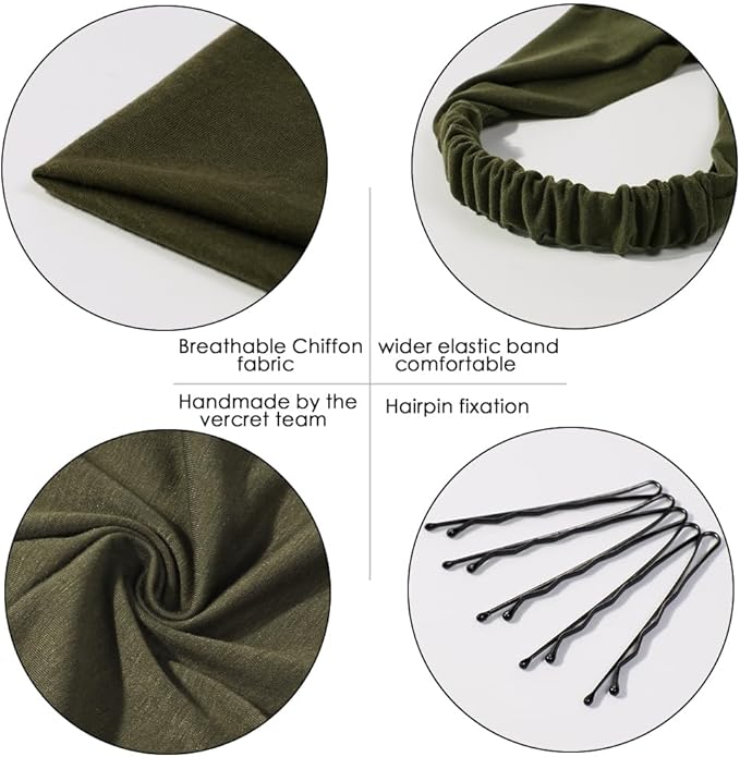 6 Pack Hair Scarf Headband for Women Elastic Bandana Head Scarf Large Boho Triangle Kerchief with Clips Non Slip Scarves