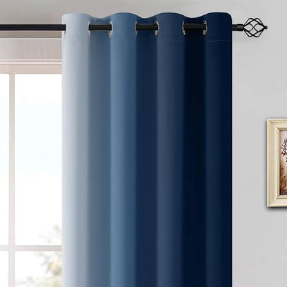 Yakamok Greyish White to Blue Ombre Curtain - Image 2