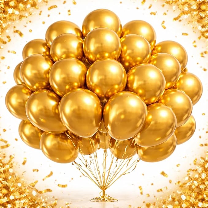 Metallic Gold Latex Balloons 100 Pack, 12 Inch Round Shiny Chrome Gold Helium by Tamodan+for+better