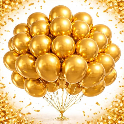 Metallic Gold Latex Balloons 100 Pack, 12 Inch Round Shiny Chrome Gold Helium by Tamodan+for+better