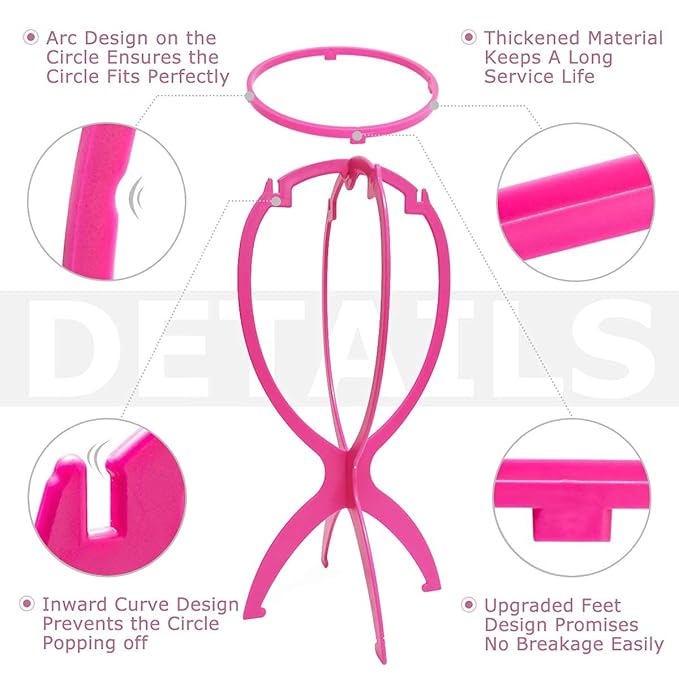 Dreamlover Short Wig Stands, Portable Collapsible Wig Dryer for Travel, Hot Pink, 2 Packs