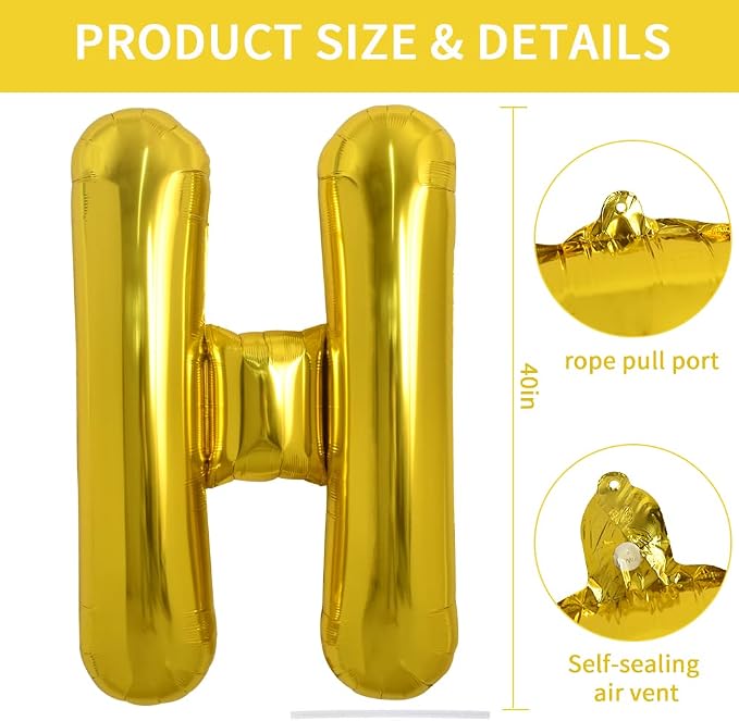 TONIFUL 40 Inch Large Gold Letter H Foil Balloons Alphabet Balloons | Giant - Image 2