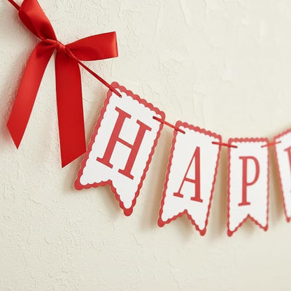 Red Happy Birthday Banner with Satin Bows - Image 7