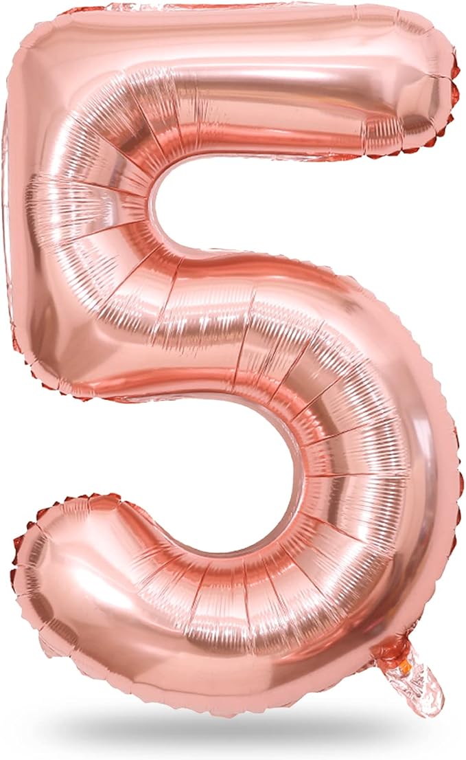 40 Inch Rose Gold Large Numbers Balloons 5, Self Inflating Digit 5 Helium by Lingqiang