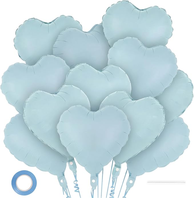 12 Pcs Blue Heart Balloons, 18 Inch Heart Foil Balloons Love Balloon Valentine by YOTHORN