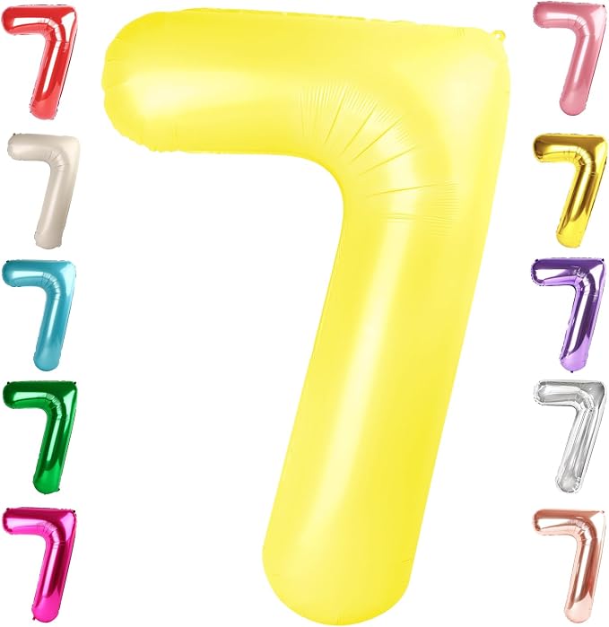 7 Balloon Numbers Birthday Decorations, 40In Yellow Balloons by Mluchee