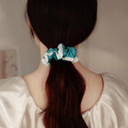 DAISYSILK Pure Mulberry Silk Hair Scrunchie for Women Gentle No-Crease Silk Hair Tie Smooth Elastic Ponytail Holder (Peacock Blue)