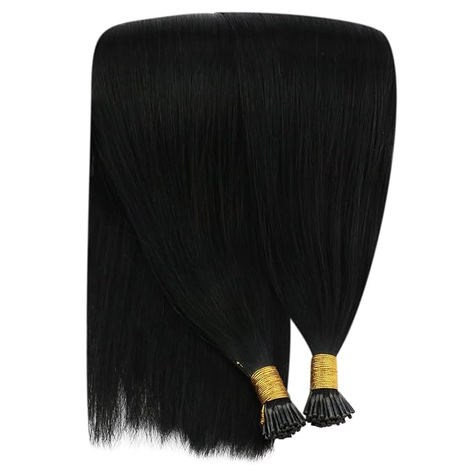 YoungSee I Tip Hair Extensions Black Human Hair Extensions I Tip Jet Black 24Inch 50g I Tips Hair Extension Real Human Hair Long Hair Extension Tip Natural Look for Black Women 50s